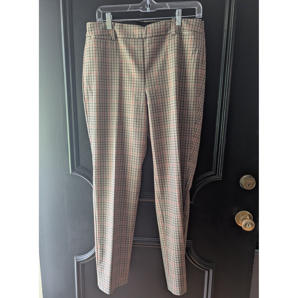 Talbots Chatham Pants Tan Plaid Italian Fabric Wool Ankle Trousers Sz 8 Office